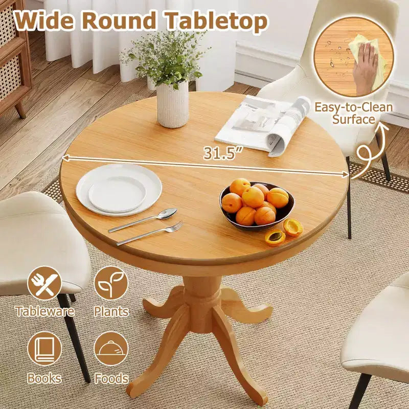 32-Inch Round Pedestal Dining Table for Kitchen and Dining Room