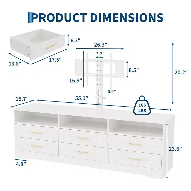 6 Drawer TV Stand Dresser with Mount – Wood Media Console & Storage Center