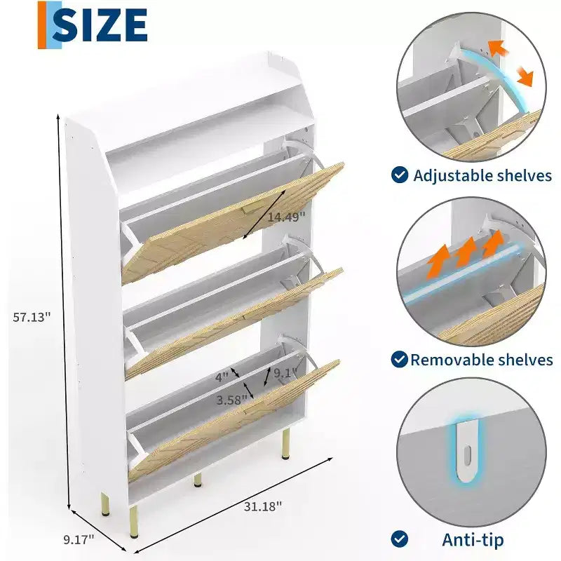 3-Drawer Shoe Storage Cabinet with Bench Seat