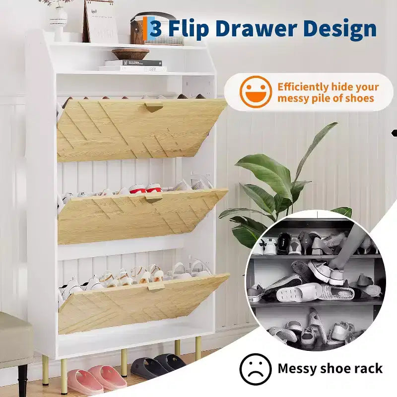 3-Drawer Shoe Storage Cabinet with Bench Seat