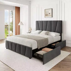 Upholstered Platform Bed Frame with Storage Drawers and Adjustable Headboard