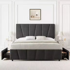Upholstered Platform Bed Frame with Storage Drawers and Adjustable Headboard