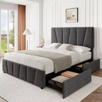 Upholstered Platform Bed Frame with Storage Drawers and Adjustable Headboard