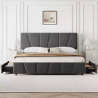 Upholstered Platform Bed Frame with Storage Drawers and Adjustable Headboard