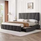 Upholstered Platform Bed Frame with Storage Drawers and Adjustable Headboard