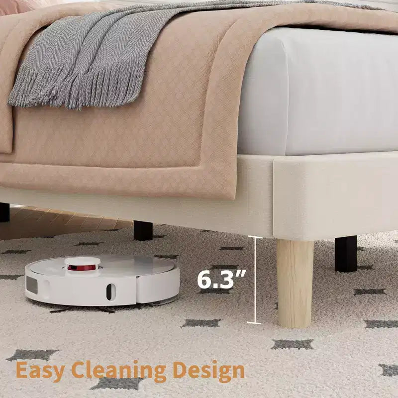 Upholstered Platform Bed Frame with Adjustable Headboard and Wooden Slats