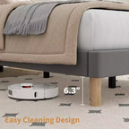 Upholstered Platform Bed Frame with Adjustable Headboard and Wooden Slats