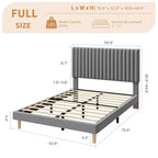 Upholstered Platform Bed Frame with Adjustable Headboard and Wooden Slats