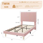 Upholstered Platform Bed Frame with Adjustable Headboard and Wooden Slats