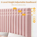 Upholstered Platform Bed Frame with Adjustable Headboard and Wooden Slats