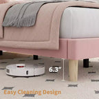Upholstered Platform Bed Frame with Adjustable Headboard and Wooden Slats