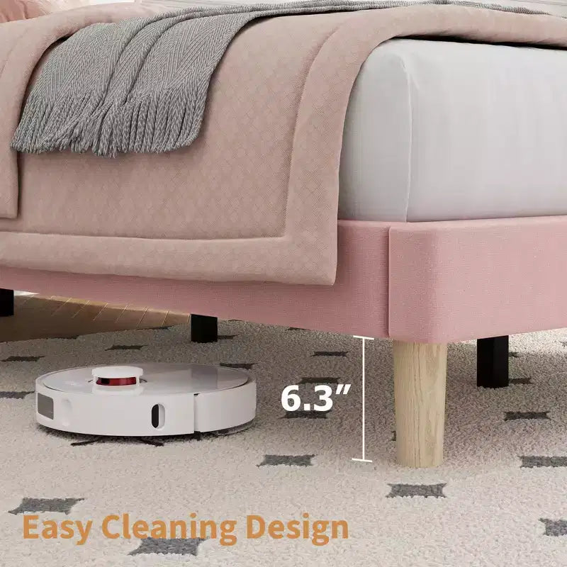 Upholstered Platform Bed Frame with Adjustable Headboard and Wooden Slats