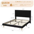 Upholstered Platform Bed Frame with Adjustable Headboard and Wooden Slats