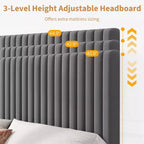 Upholstered Platform Bed Frame with Adjustable Headboard and Wooden Slats