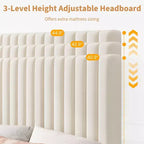 Upholstered Platform Bed Frame with Adjustable Headboard and Wooden Slats