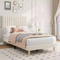 Upholstered Platform Bed Frame with Adjustable Headboard and Wooden Slats