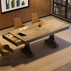 71-Inch Rectangular Dining Table with Storage Drawers and Metal Frame
