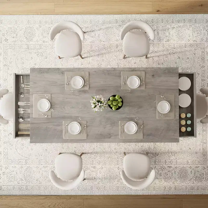 71-Inch Rectangular Dining Table with Storage Drawers and Metal Frame