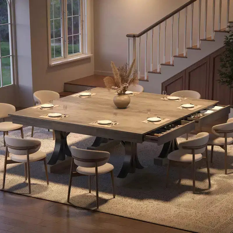 71-Inch Rectangular Dining Table with Storage Drawers and Metal Frame