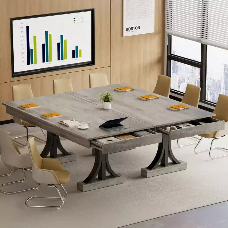 71-Inch Rectangular Dining Table with Storage Drawers and Metal Frame