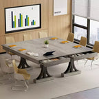 71-Inch Rectangular Dining Table with Storage Drawers and Metal Frame