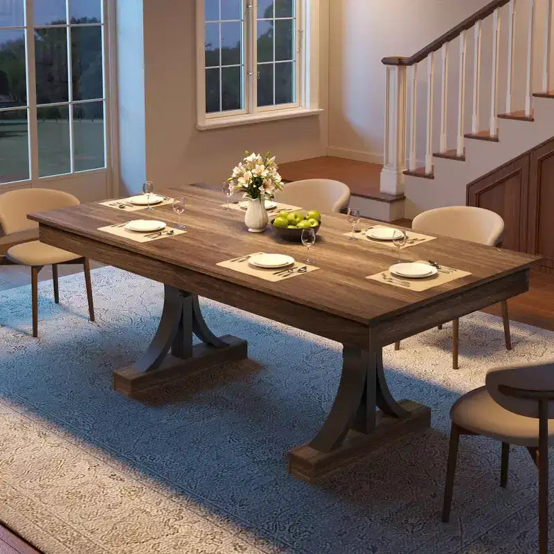 71-Inch Rectangular Dining Table with Storage Drawers and Metal Frame