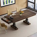 71-Inch Rectangular Dining Table with Storage Drawers and Metal Frame