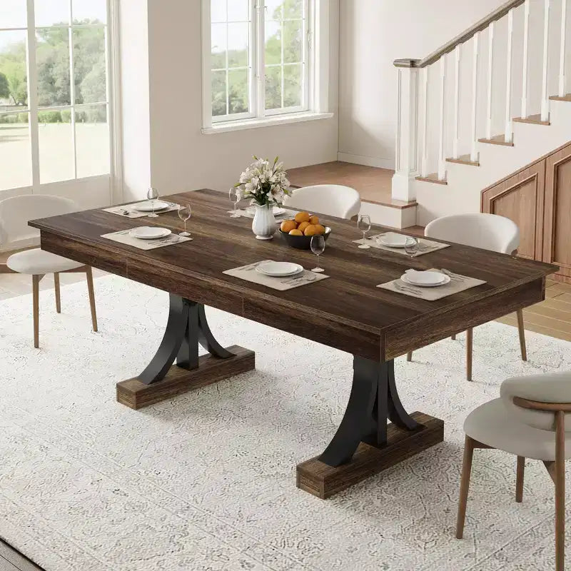 71-Inch Rectangular Dining Table with Storage Drawers and Metal Frame