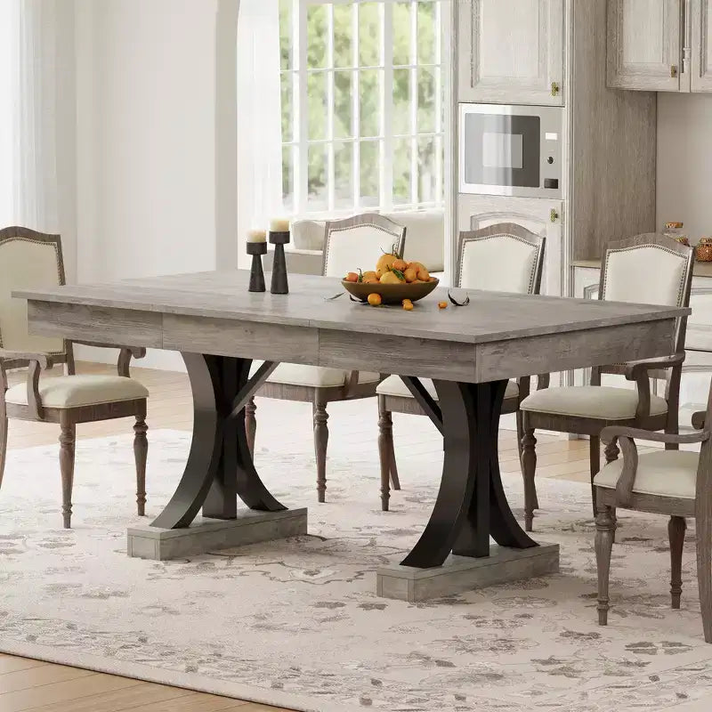 71-Inch Rectangular Dining Table with Storage Drawers and Metal Frame
