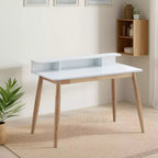 Mid-Century Modern Wood Writing Desk with Hutch and Open Shelves