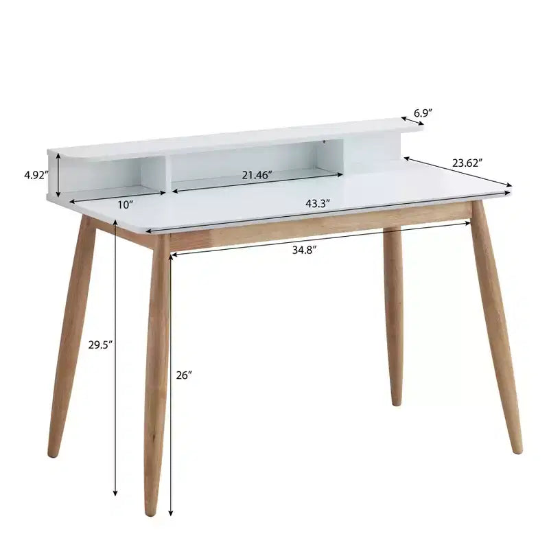 Mid-Century Modern Wood Writing Desk with Hutch and Open Shelves