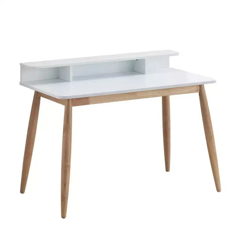 Mid-Century Modern Wood Writing Desk with Hutch and Open Shelves
