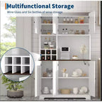 71-Inch Freestanding Kitchen Pantry Cabinet with Wine Rack and Open Shelves