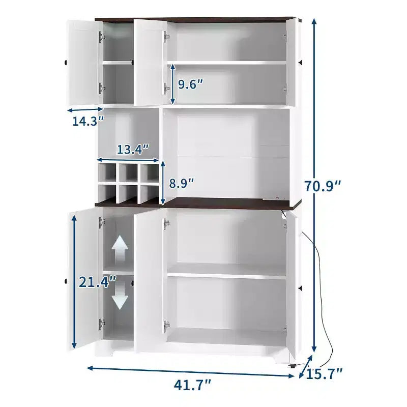 71-Inch Freestanding Kitchen Pantry Cabinet with Wine Rack and Open Shelves