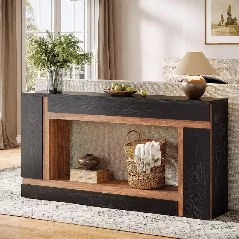 63-Inch 2-Tier Console Table for Entryway, Hallway and Living Room – Black