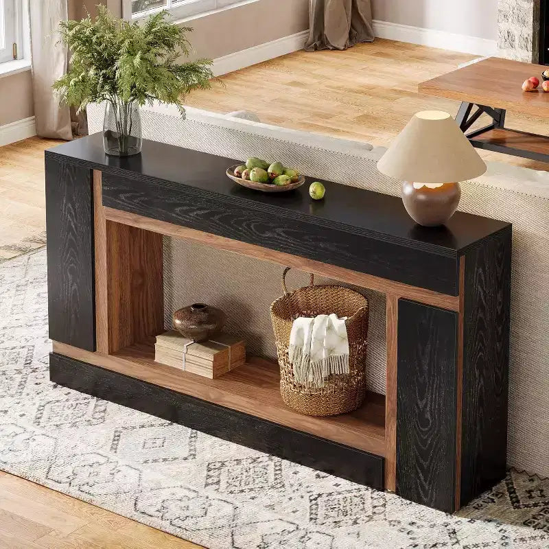 63-Inch 2-Tier Console Table for Entryway, Hallway and Living Room – Black