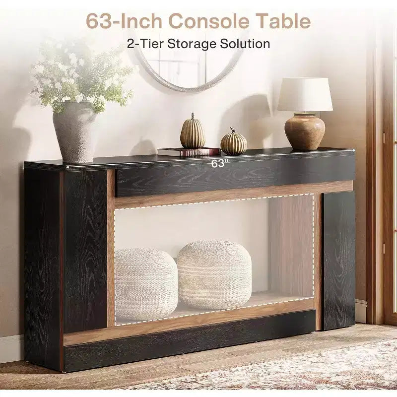 63-Inch 2-Tier Console Table for Entryway, Hallway and Living Room – Black