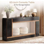 63-Inch 2-Tier Console Table for Entryway, Hallway and Living Room – Black