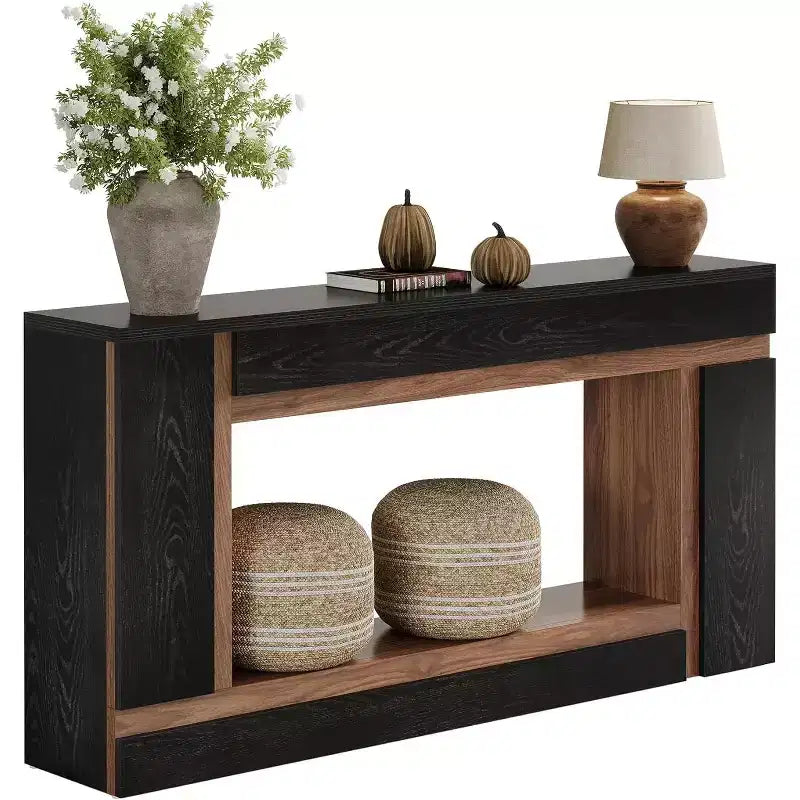 63-Inch 2-Tier Console Table for Entryway, Hallway and Living Room – Black