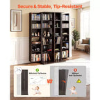 6-Tier Media Storage Cabinet with Doors – DVD, CD, Book and Game Organizer, Brown