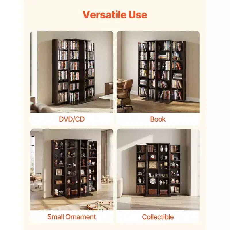6-Tier Media Storage Cabinet with Doors – DVD, CD, Book and Game Organizer, Brown