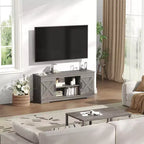 58" Modern Farmhouse TV Stand for TVs up to 65" - Natural Grey, 200 lbs Capacity, Adjustable Storage Shelves