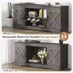 58" Modern Farmhouse TV Stand for TVs up to 65" - Natural Grey, 200 lbs Capacity, Adjustable Storage Shelves