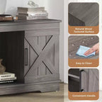58" Modern Farmhouse TV Stand for TVs up to 65" - Natural Grey, 200 lbs Capacity, Adjustable Storage Shelves