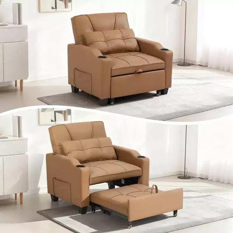 3-in-1 Convertible Sleeper Chair Bed with USB Ports, Cup Holders and Side Pockets