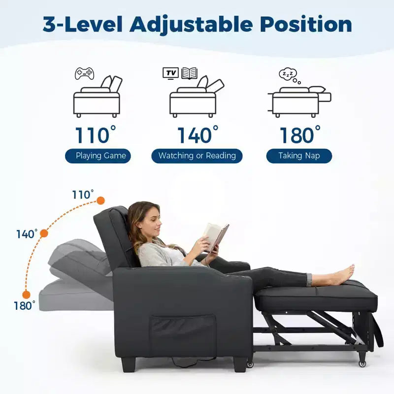 3-in-1 Convertible Sleeper Chair Bed with USB Ports, Cup Holders and Side Pockets