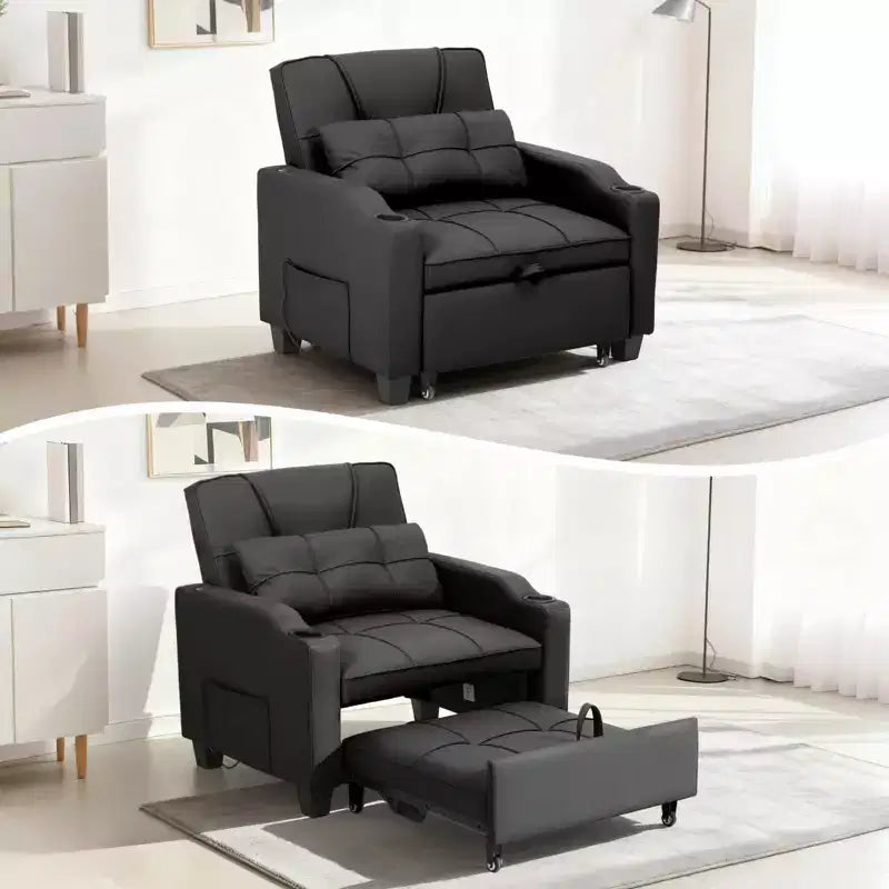 3-in-1 Convertible Sleeper Chair Bed with USB Ports, Cup Holders and Side Pockets