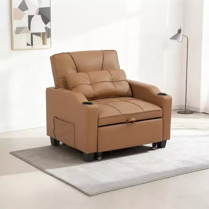 3-in-1 Convertible Sleeper Chair Bed with USB Ports, Cup Holders and Side Pockets