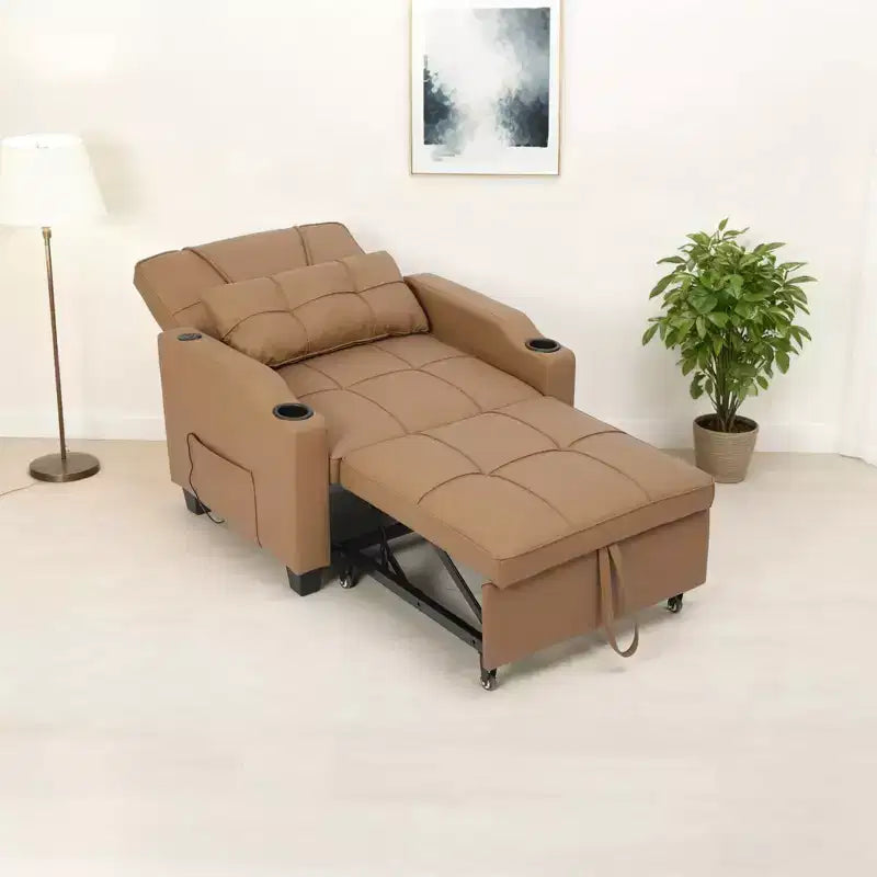 3-in-1 Convertible Sleeper Chair Bed with USB Ports, Cup Holders and Side Pockets