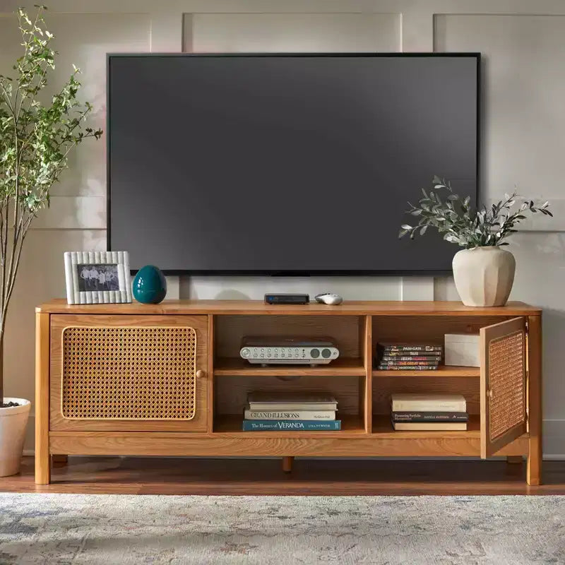 Natural Cane Rectangle TV Stand for TVs up to 70 in. - Natural